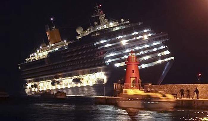 Крен круизного лайнера Costa Concordia перед крушением