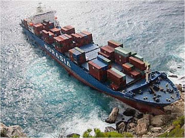 Посадка контейнеровоза на прибрежную отмель