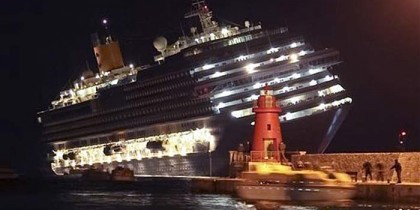 Крен круизного лайнера Costa Concordia перед крушением